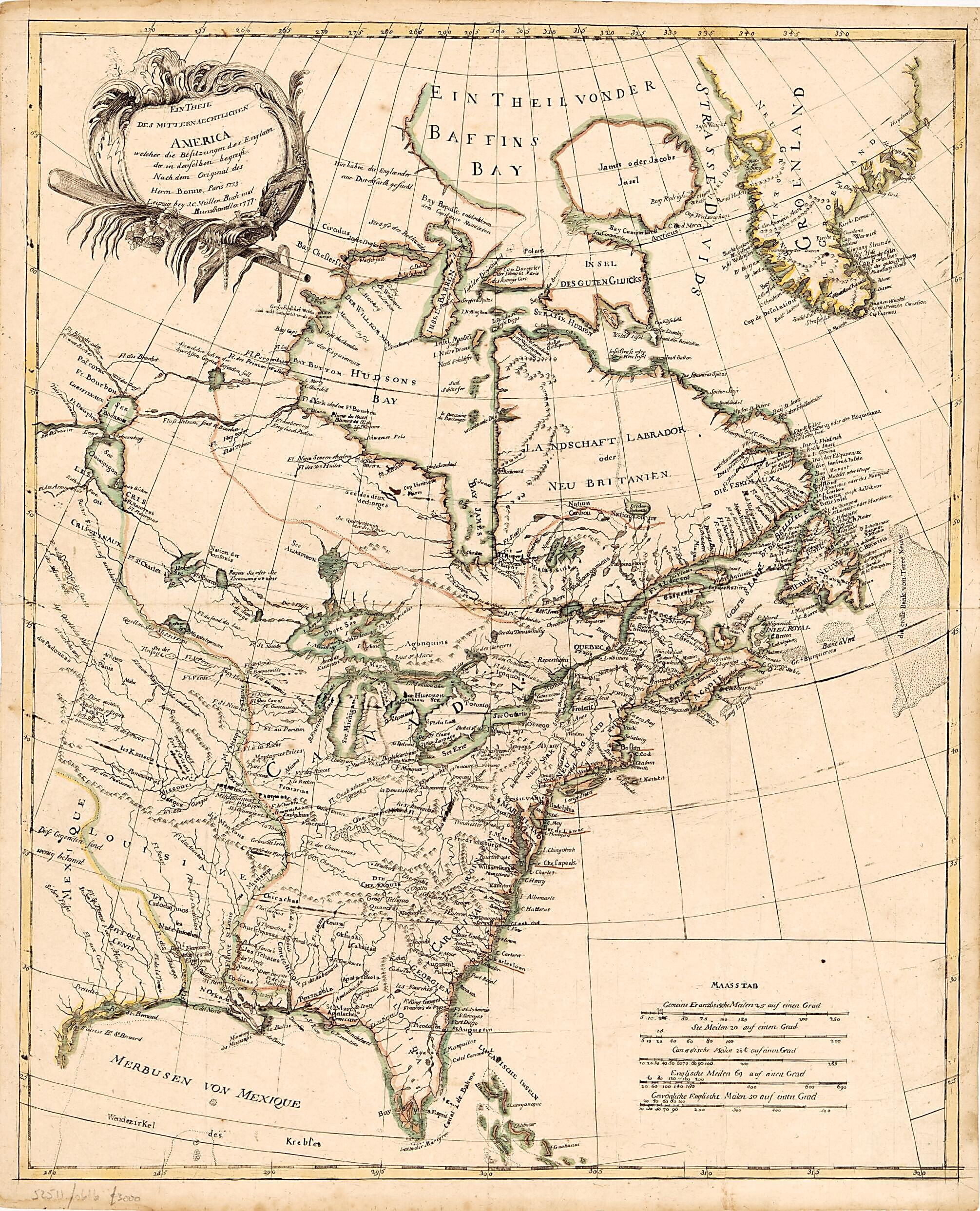 This old map of Ein Theil Des Mitternaechtlichen America : Welcher Die Besitzungen Der Englaender : In Denselben Begreist Nach Dem Original Des Herr&