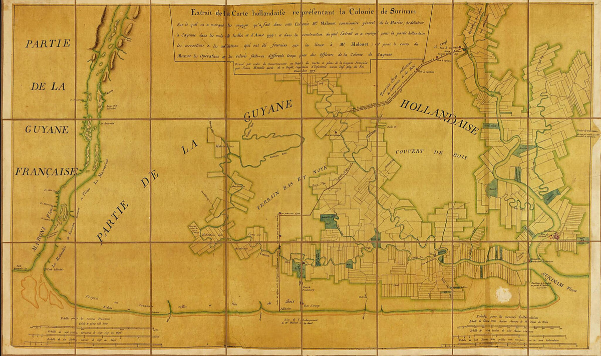 Extrait De La Carte Hollandise Representant La Colonie De Surinam : Sur Le Quel On a Marque Les Voyages Qu&