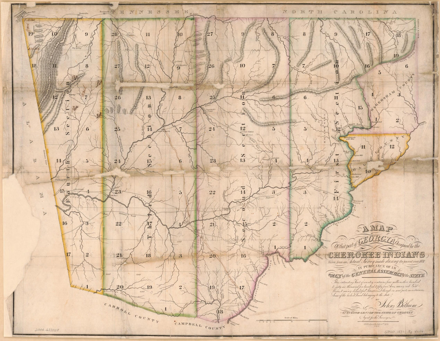 This old map of A Map of That Part of Georgia Occupied by the Cherokee Indians, Taken from an Actual Survey Made During the Present Year from 1831, In Pursuance of an Act of the General Assembly of the State : This Interesting Tract of Country Contains F