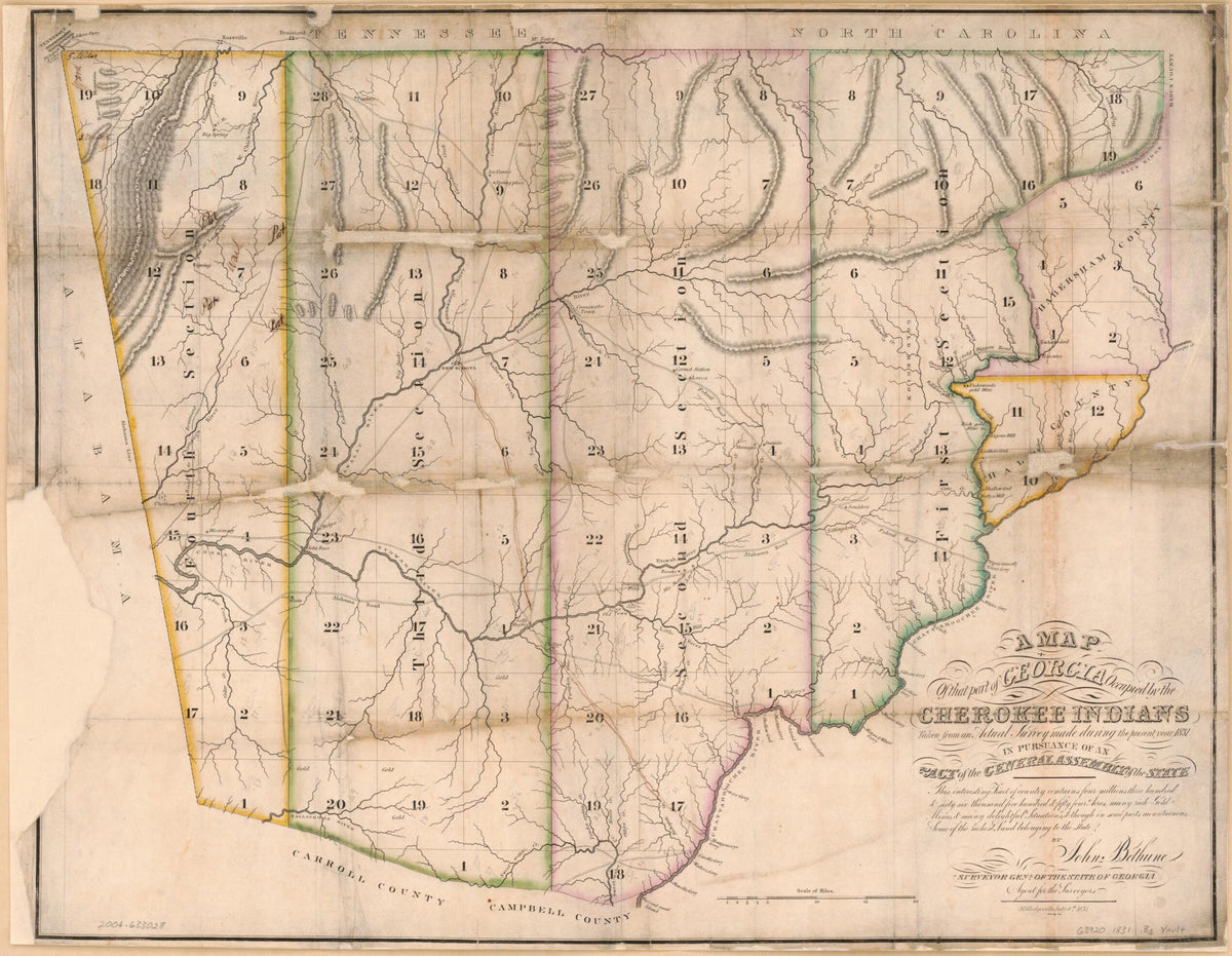 A Map of That Part of Georgia Occupied by the Cherokee Indians, Taken from an Actual Survey Made During the Present Year 1831, In Pursuance of an Act of the General Assembly of the State : This Interesting Tract of Country Contains Four Millions Three... by Relic Map Company