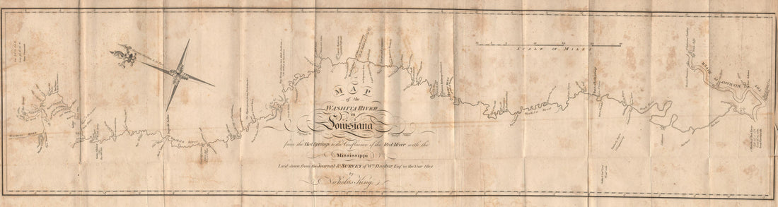 This old map of Map of the Washita River In Louisiana from the Hot Springs to the Confluence of the Red River With the Mississippi from 1804 was created by N. (Nicholas) King in 1804