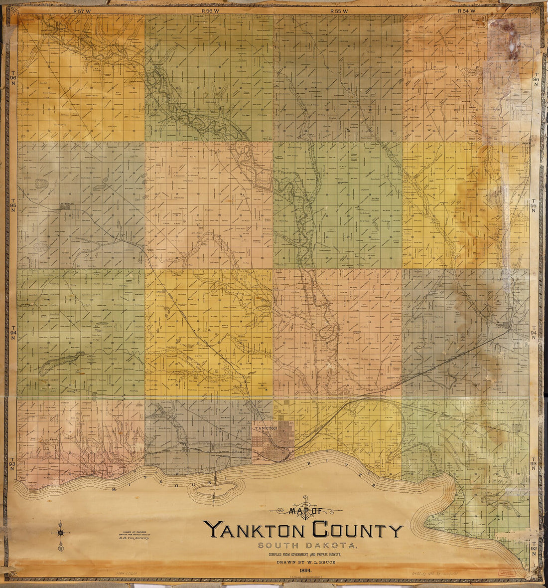 This old map of Map of Yankton County, South Dakota : Compiled from Government and Private Surveys from 1894 was created by W. L. Bruce,  H.B. Stranahan &amp; Co in 1894