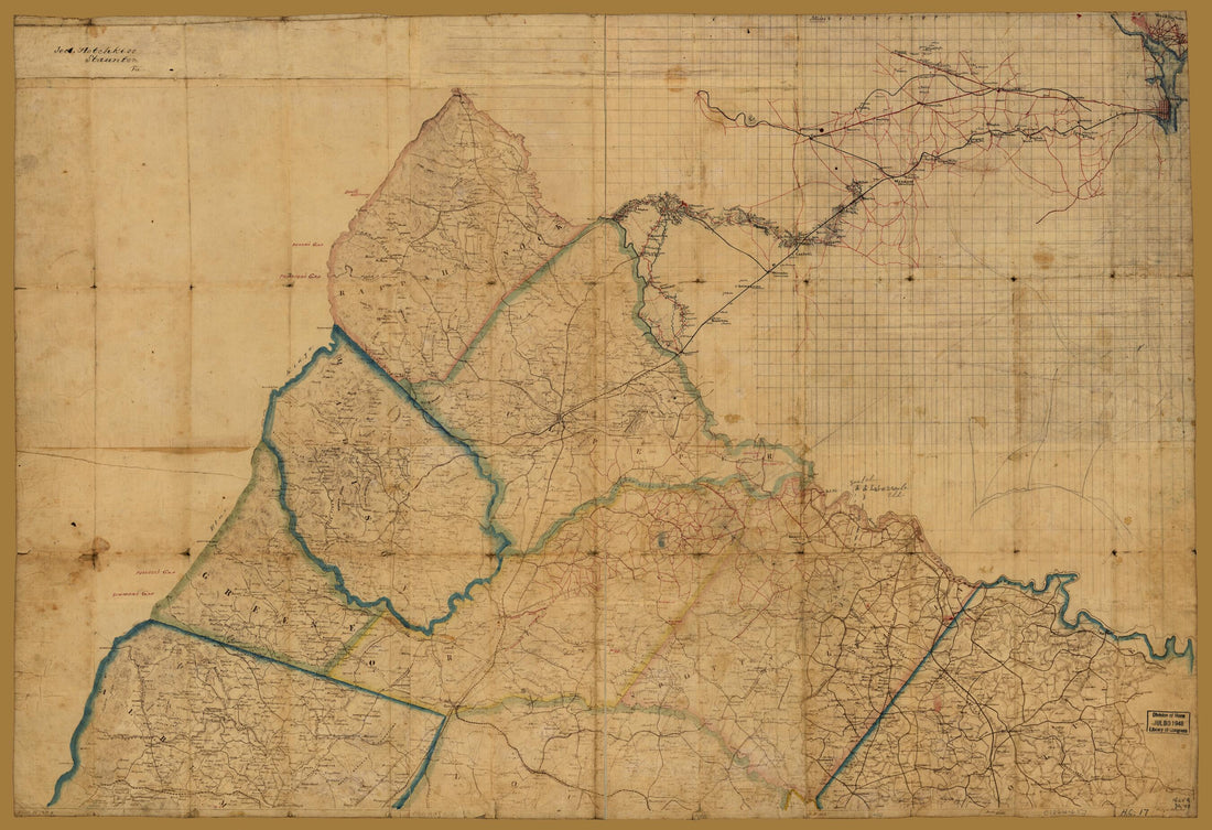 This old map of Preliminary Map of Northeastern Virginia, South of the Rappahannock, East of the Blue Ridge, and North of 38⁰ N. Lat. from 1864 was created by  in 1864