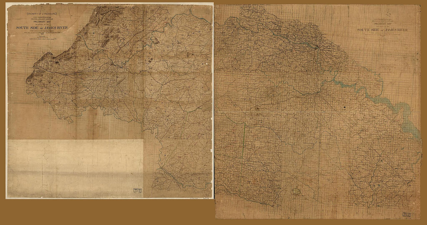 This old map of Preliminary Map of a Part of the South Side of James River : from Surveys and Reconnaissances from 1864 was created by Albert H. (Albert Henry) Campbell,  Confederate States of America. Army. Department of Northern Virginia. Chief Enginee