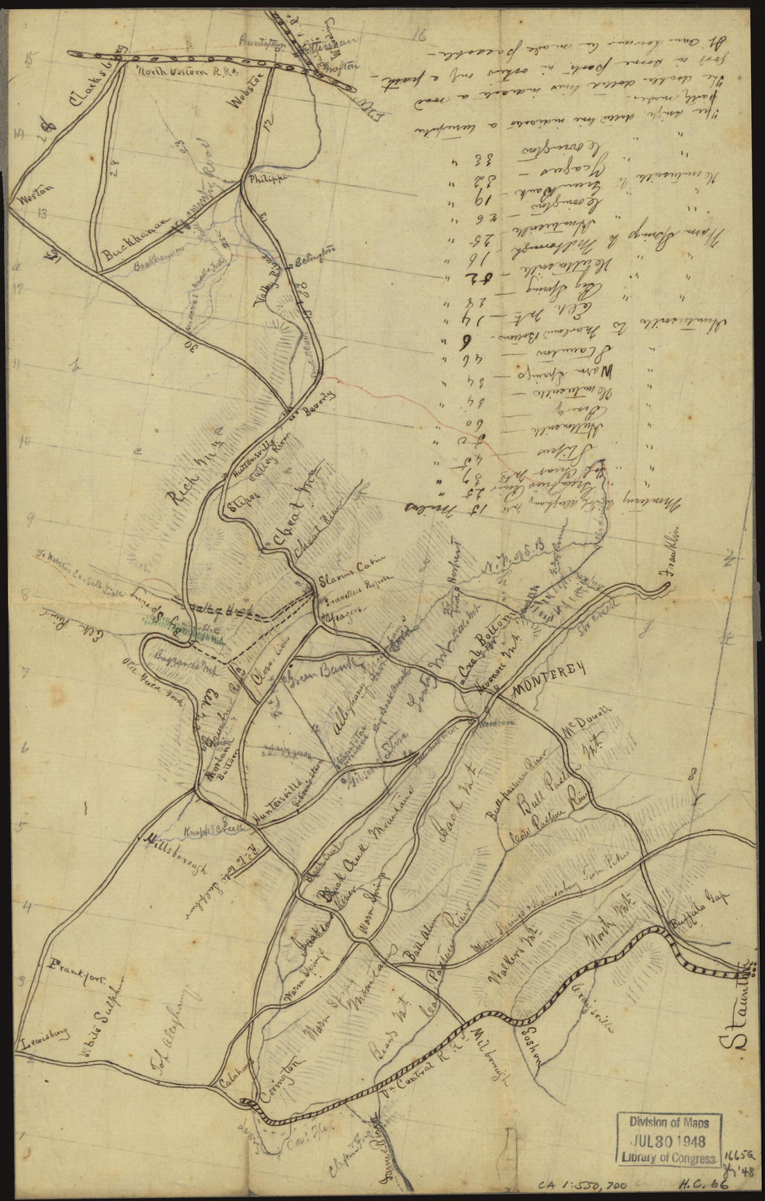 This old map of Sketch of Western Virginia and Eastern West Virginia, Between Staunton and Clarksburg from 1861 was created by  in 1861