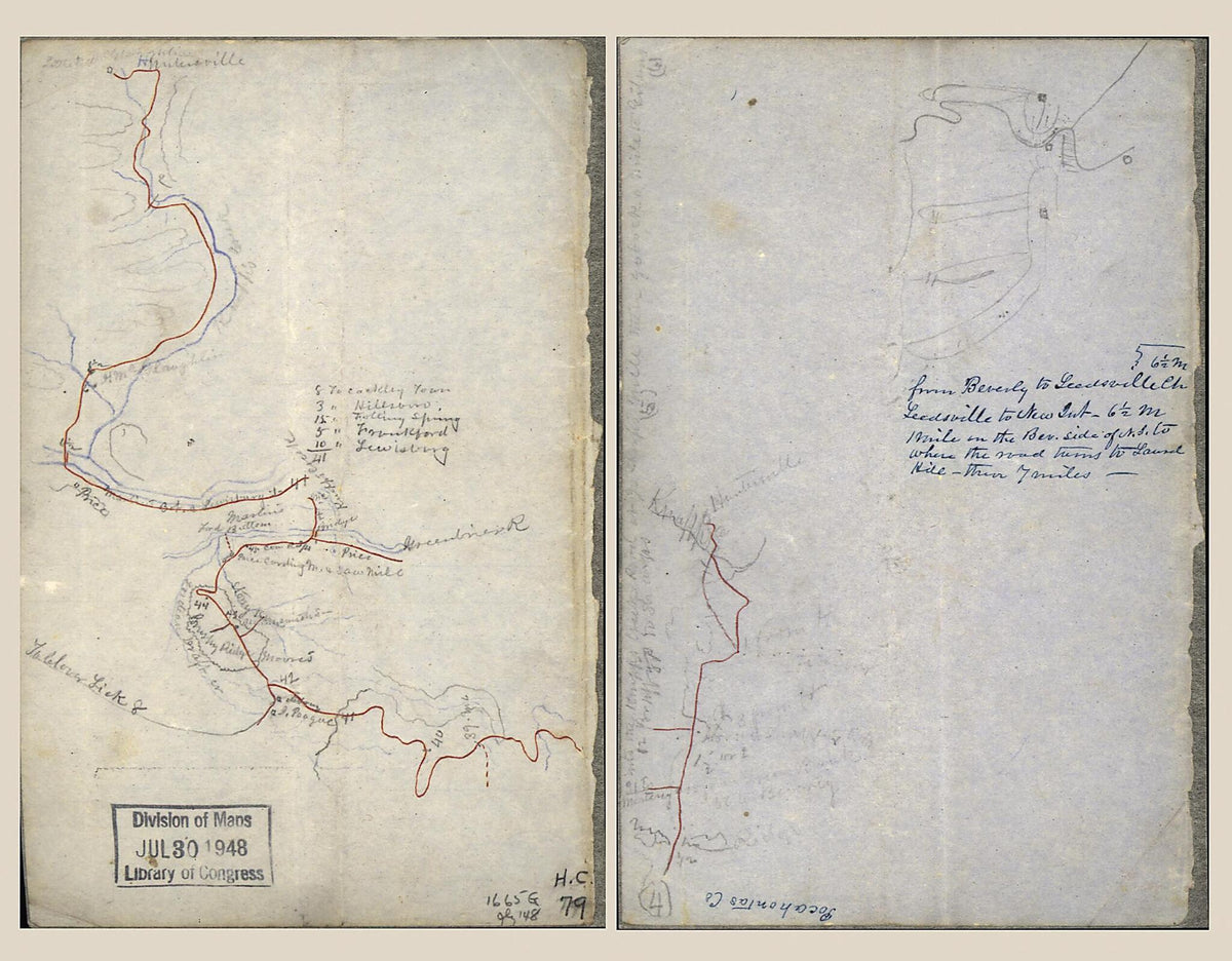 Two Sketches On One Sheet of the Road from Huntersville, W. Va. Along Knap Creek to the Greenbrier River, and from the Greenbrier River Across Brushy Ridge 1861 by Relic Map Company