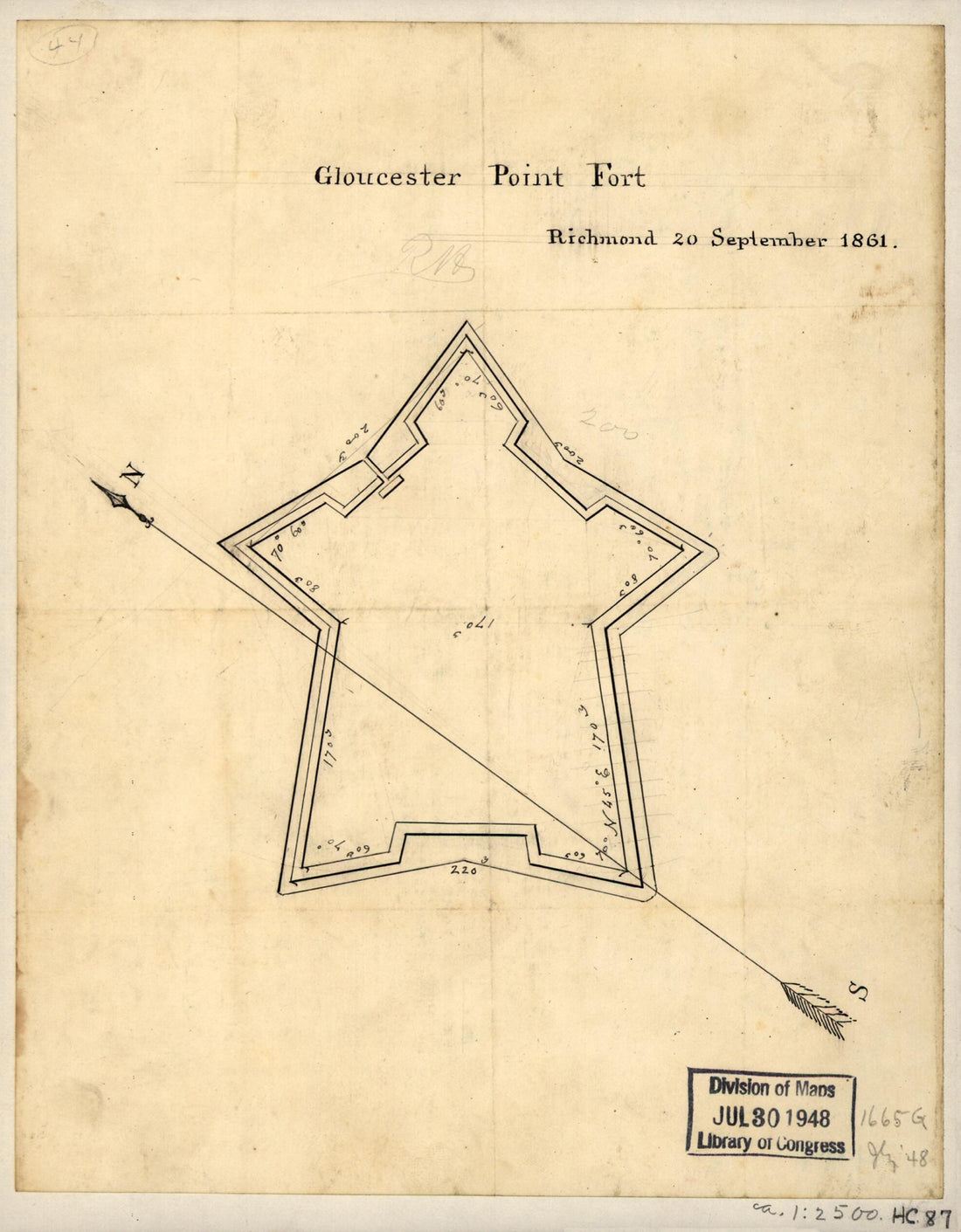 This old map of Gloucester Point Fort, Richmond, 20 September from 1861 was created by  in 1861