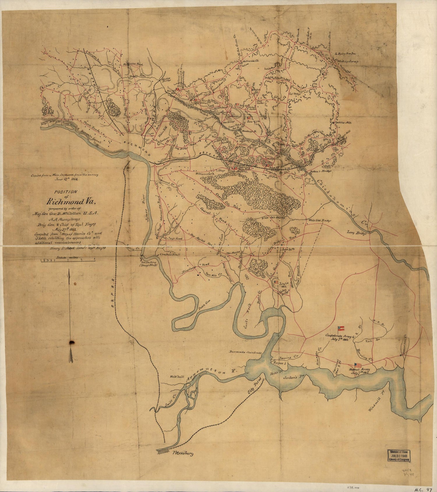 This old map of Position of Richmond, Va from 1862 was created by Henry L. Abbot, A. A. (Andrew Atkinson) Humphreys, George B. (George Brinton) McClellan in 1862