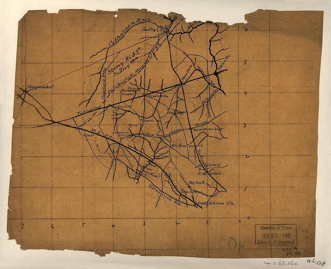 This old map of Sketch of the Manassas Battlefield from 1862 was created by  in 1862