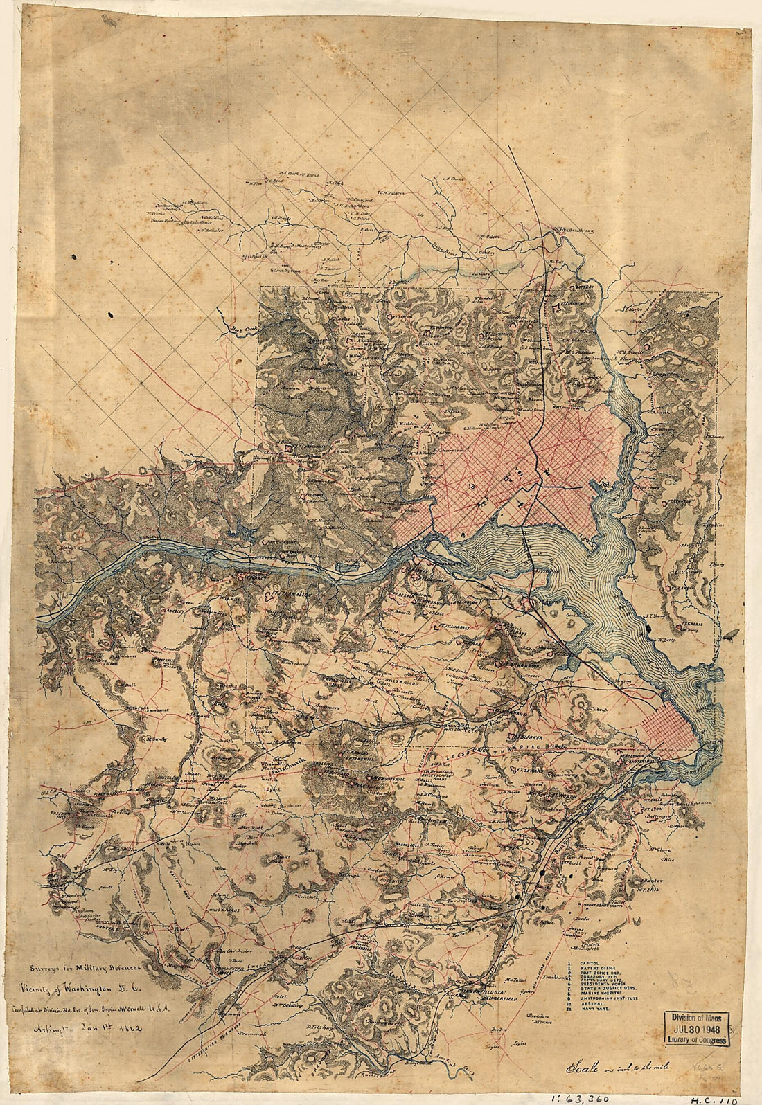 This old map of Surveys of the Military Defences, Vicinity of Washington, D.C from 1862 was created by  in 1862