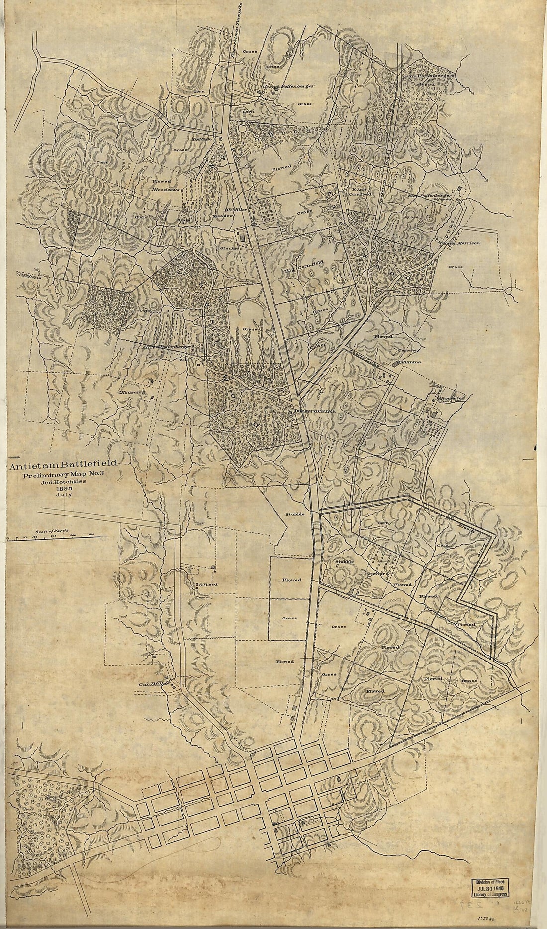 This old map of Antietam Battlefield : Preliminary Map No. 3 from 1895 was created by Jedediah Hotchkiss in 1895