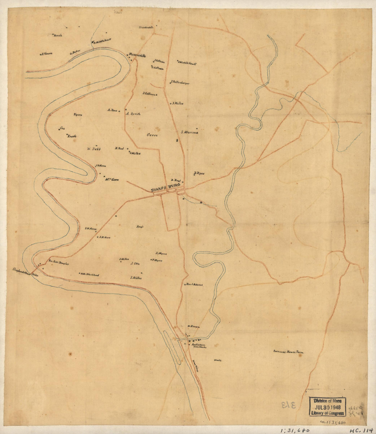 Preliminary Map of the Antietam Battlefield Area, Including Sharpsburg and the Adjacent Territory 1895 by Relic Map Company