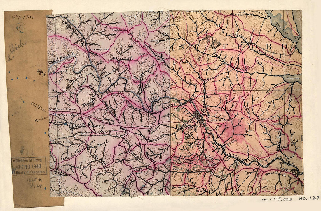 This old map of Map of the Vicinity of Fredericksburg, Va. from 1862 was created by  Geological Survey (U.S.) in 1862