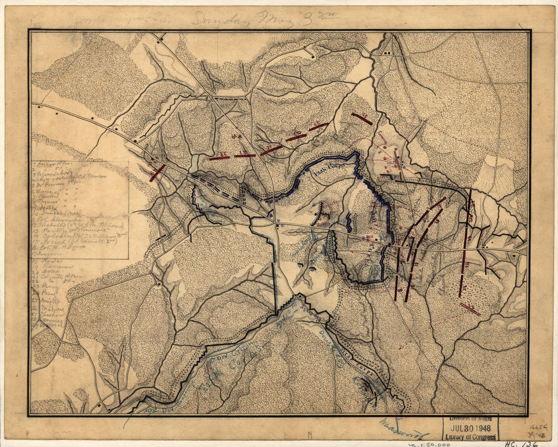 This old map of Sunday, May 3rd : Map of the Battle of Chancellorsville from 1863 was created by  in 1863