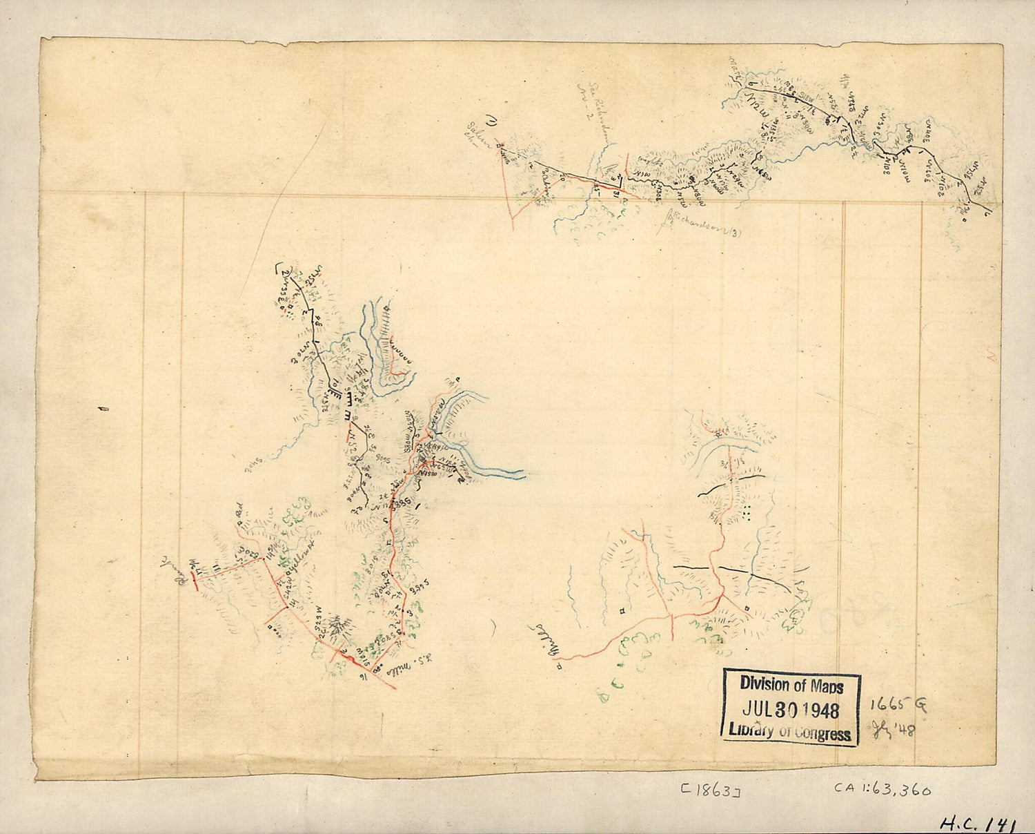 This old map of Three Sketches On One Sheet of Fortifications, Roads and Streams In the Vicinity of Salem Church and Banks Ford In the Battle of Chancellorsville, May from 1863 was created by  in 1863