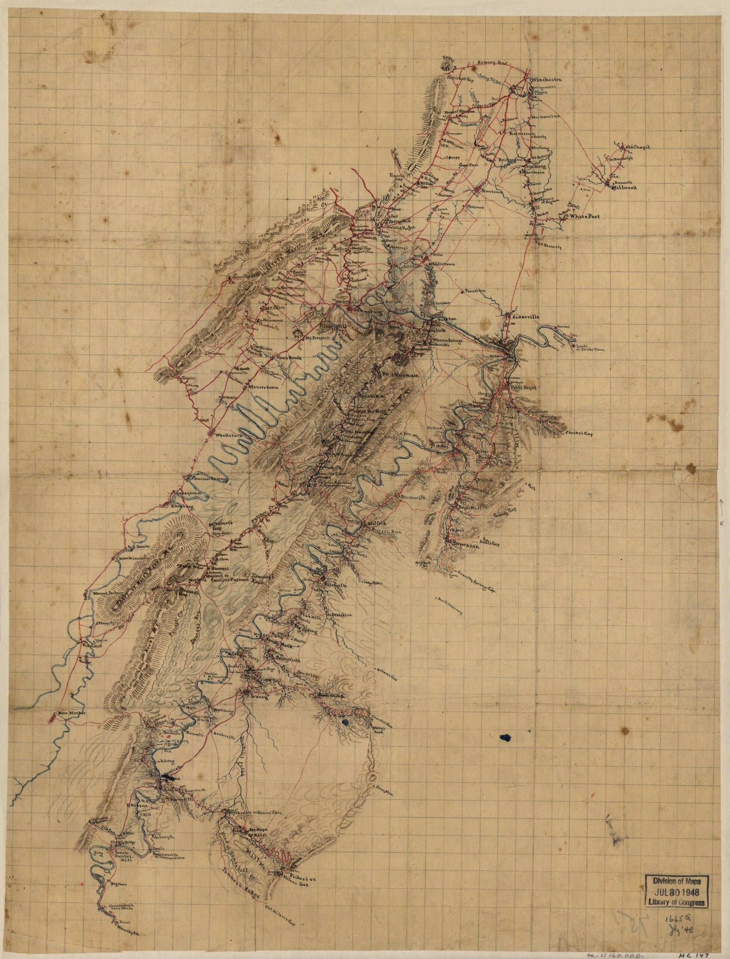 This old map of Map of Shenandoah Valley from Winchester to New Market, Virginia and from Millwood to Waverly P.O., Including Parts of Frederick, Clarke, Warren, Shenandoah, and Page Counties, Virginia from 1860 was created by  in 1860