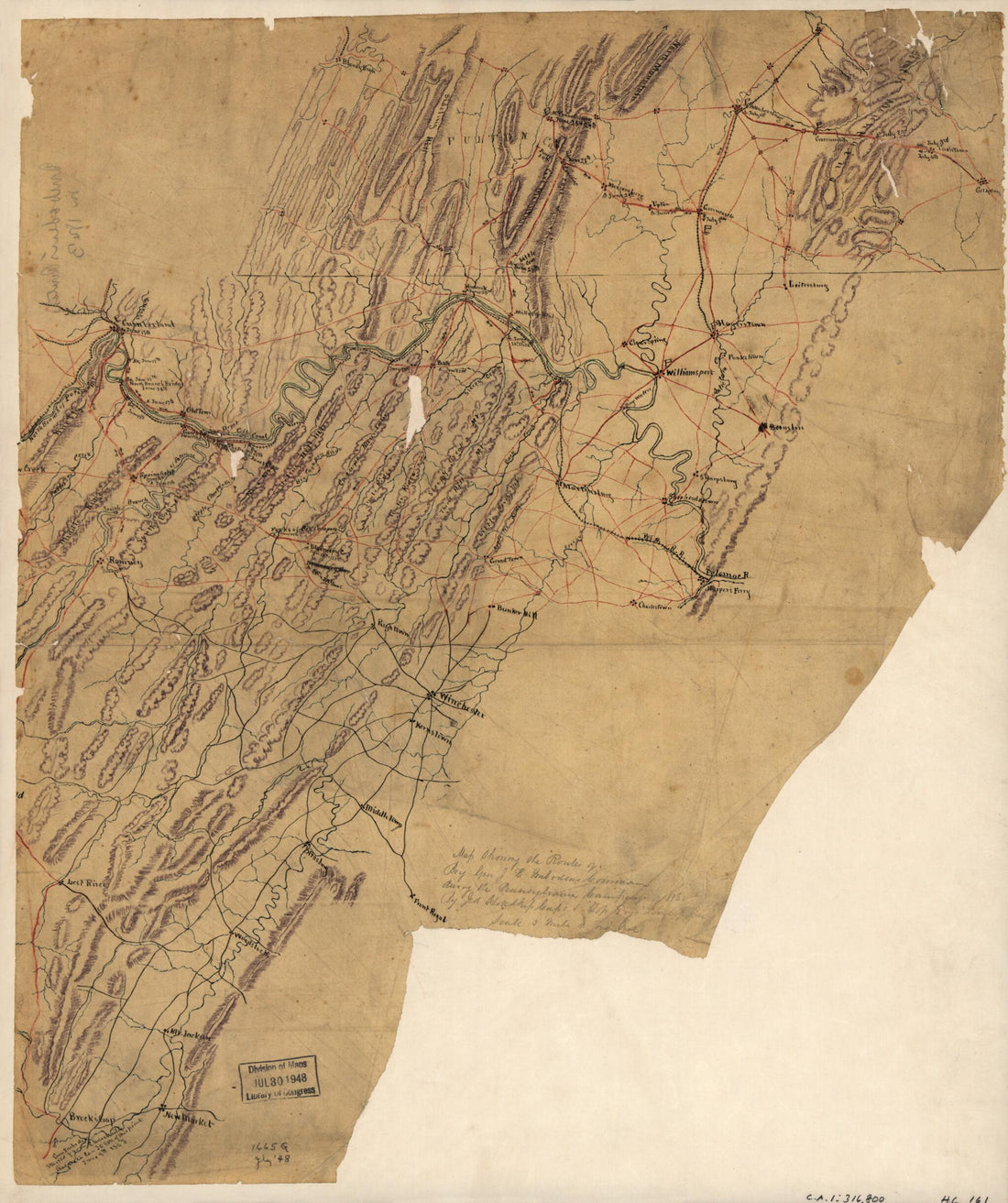 This old map of Map Showing the Routes of Brig. Gen. J.B. i.e., J.D. Imboden&