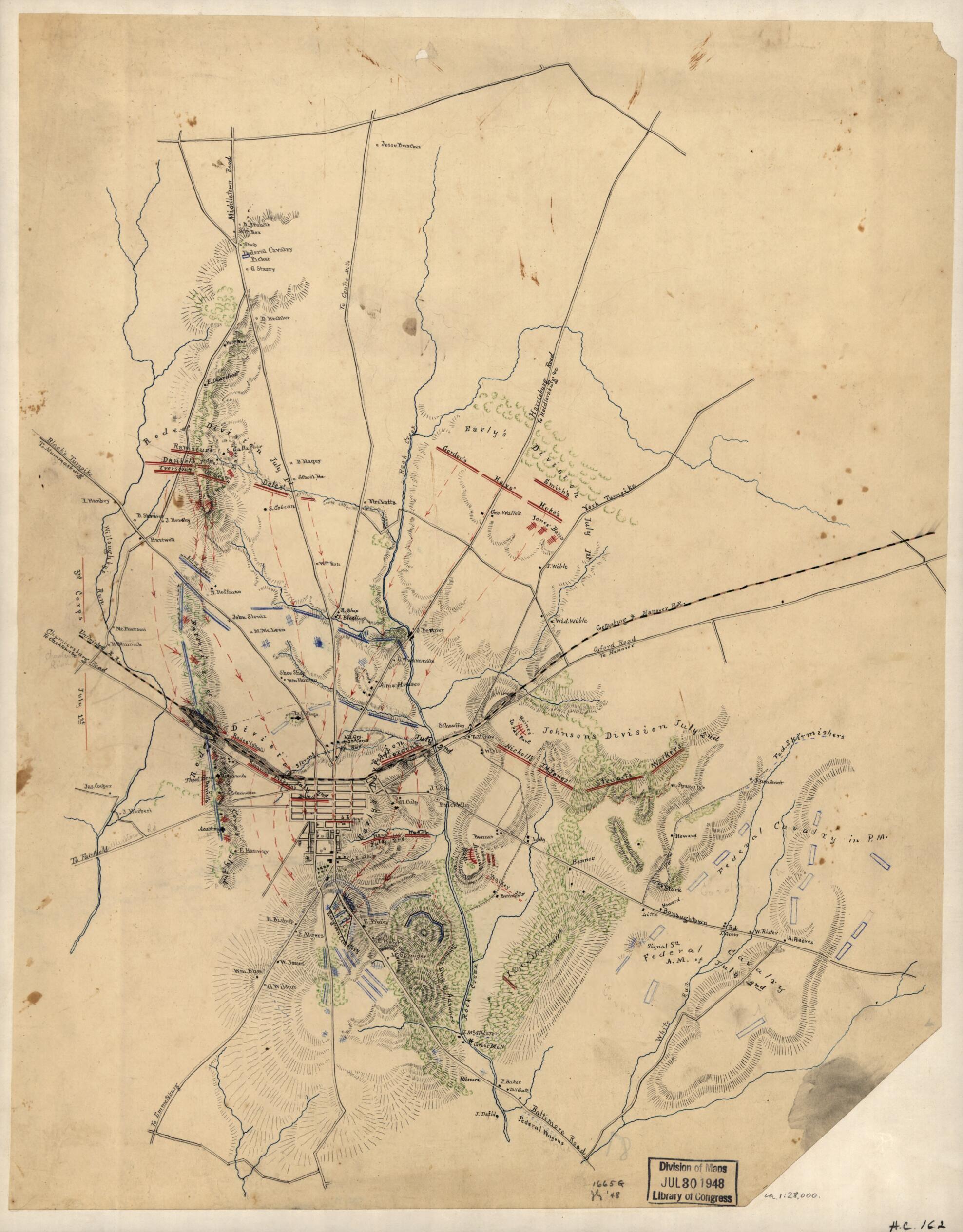 This old map of Sketch of the Battlefield of Gettysburg, July 1st and 2nd, from 1863 was created by  in 1863