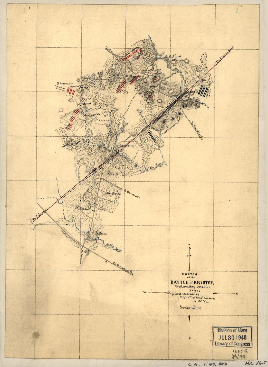 This old map of Sketch of the Battle of Bristoe, Wednesday, Oct. 14, from 1863 was created by Jedediah Hotchkiss in 1863