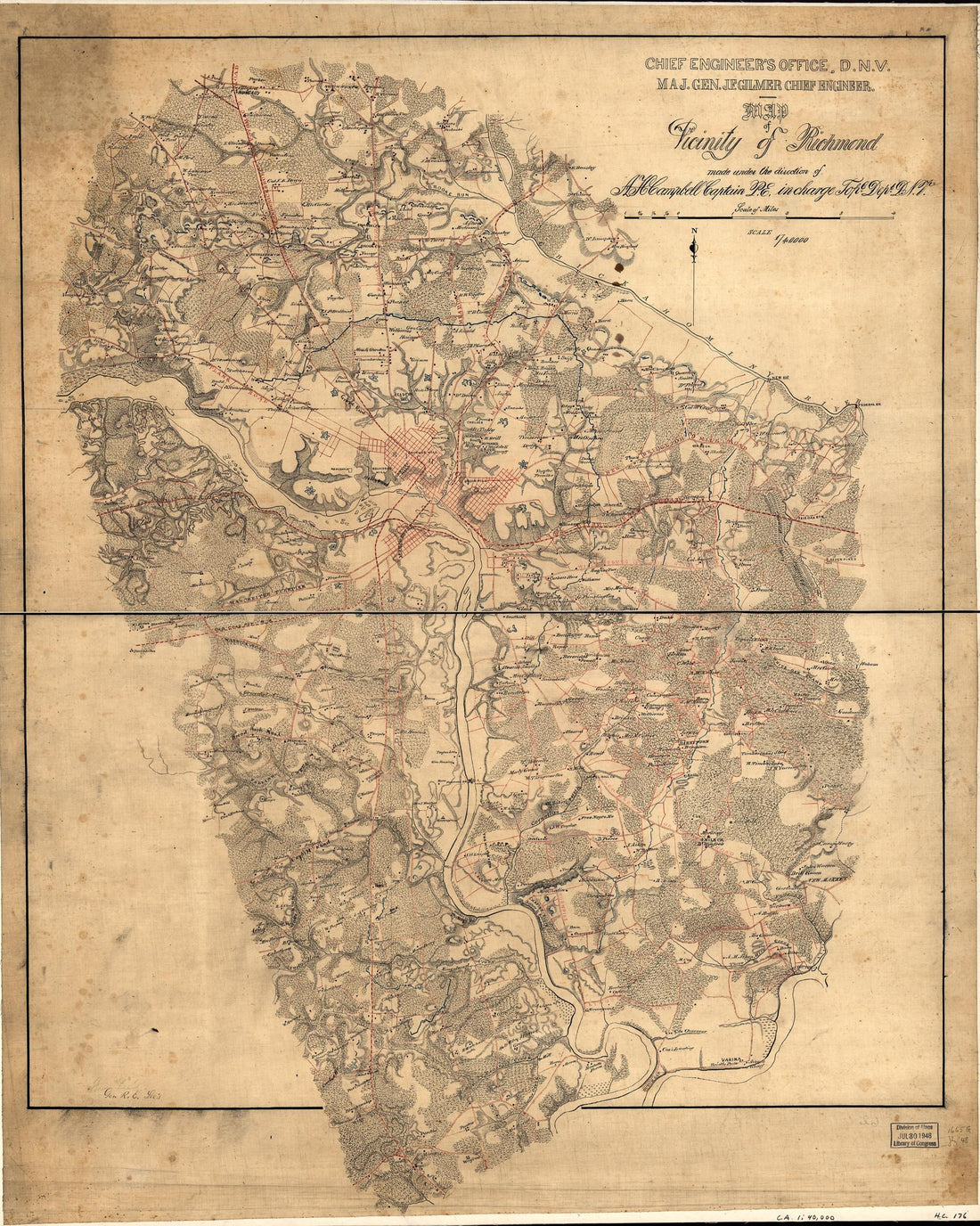 This old map of Map of Vicinity of Richmond from 1864 was created by Albert H. (Albert Henry) Campbell, Jeremy Francis Gilmer in 1864