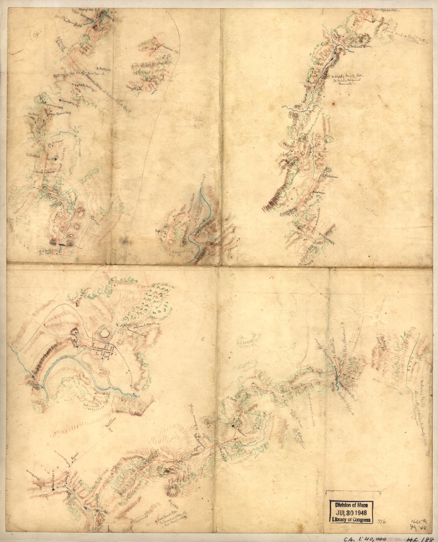 This old map of Five Sketches Along the Valley Pike In the Vicinity of Fishers Hill, Strasburg, Cottontown, Mount Hope, Toms Brook, Etc. from 1860 was created by  in 1860