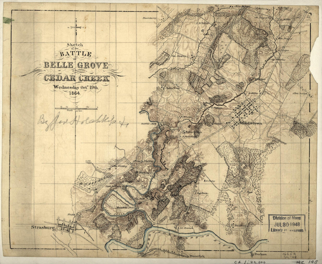 This old map of Sketch of the Battle of Belle Grove Or Cedar Creek, Wednesday, Oct&