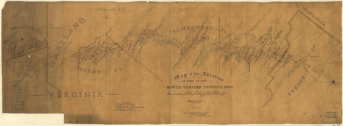 This old map of Western Turnpike Road from 1831 was created by Claudius Crozet, Fr Koch, Charles Brion Shaw in 1831