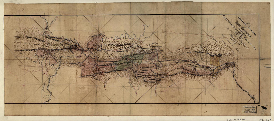 This old map of Map Showing Locations of Iron Properties On and Near Chesapeake and Ohio Railway, Virginia from 1879 was created by Jedediah Hotchkiss in 1879