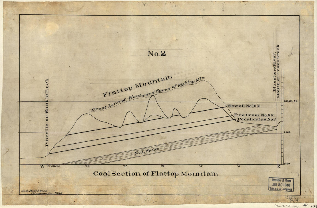 This old map of Top Mountain from 1896 was created by Jedediah Hotchkiss in 1896