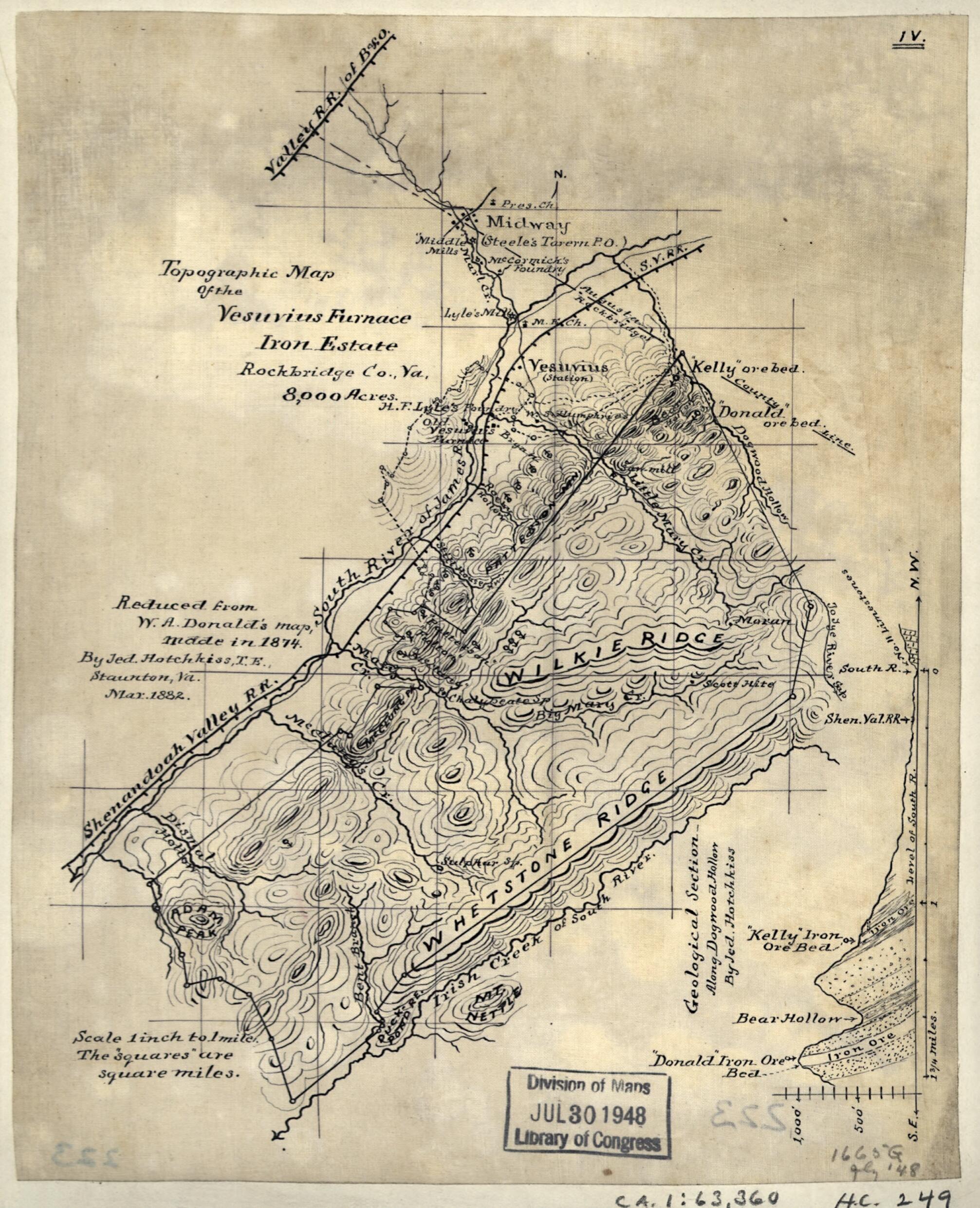 This old map of Topographic Map of the Vesuvius Furnace Iron Estate, Rockbridge Co., Va., 8,000 Acres from 1882 was created by W. A. Donald, Jedediah Hotchkiss in 1882