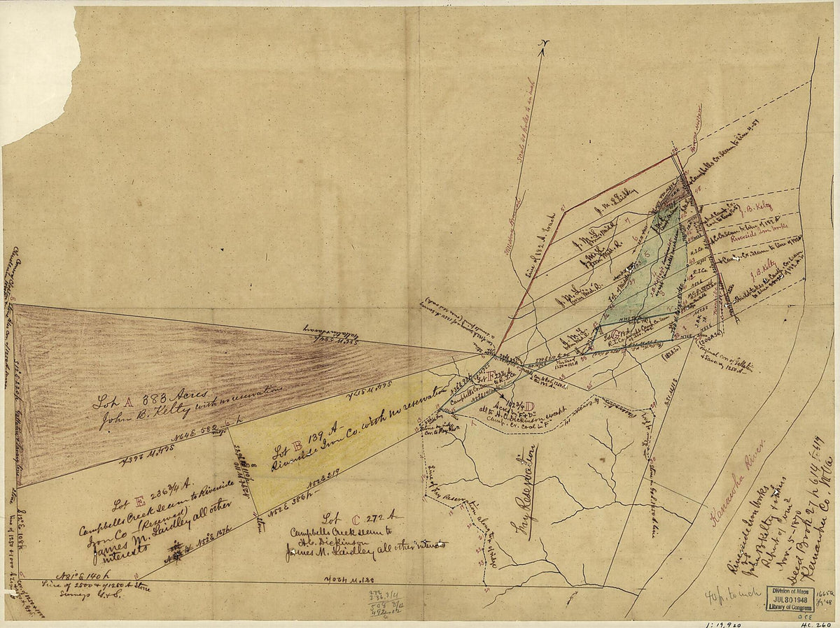 Sketch of the Riverside Iron Works and Other Properties, In Kanawha County, West Virginia 1870 by Relic Map Company