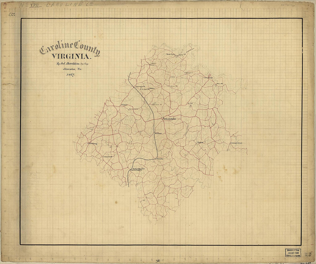 This old map of Caroline County, Virginia from 1867 was created by Jedediah Hotchkiss in 1867