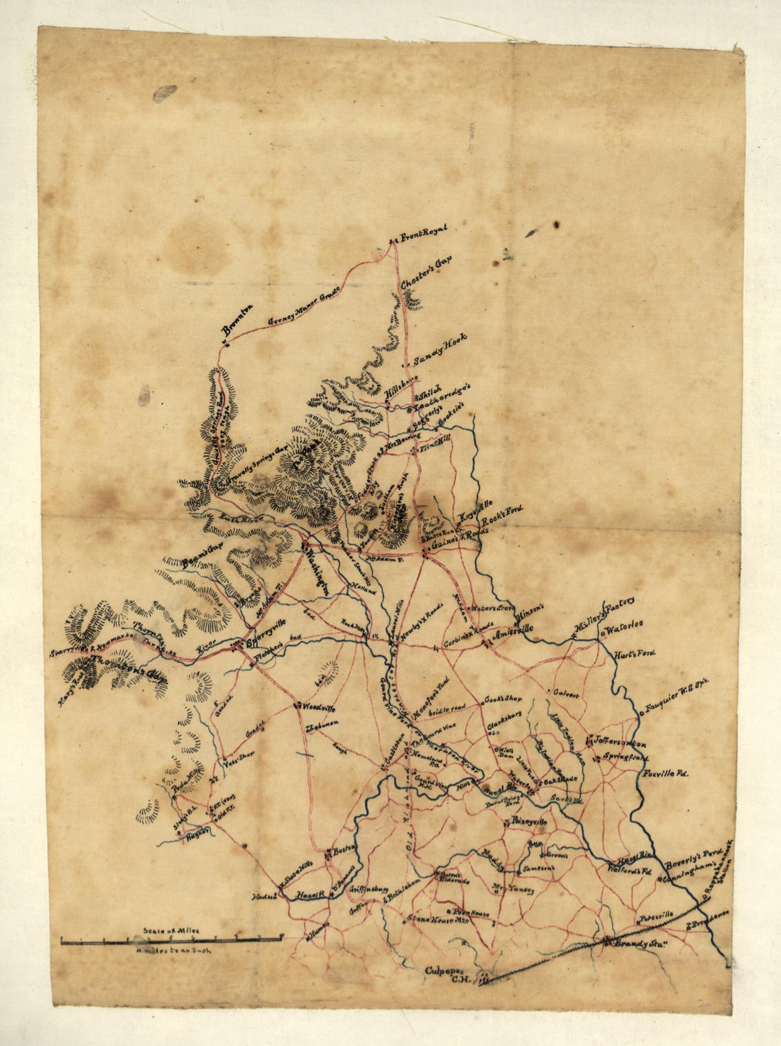 This old map of Sketch of Parts of Warren, Rappahannock, and Culpeper Counties, Virginia, Including the Area Between the Rappahannock River the Blue Ridge, from Front Royal to Culpeper from 1860 was created by  in 1860