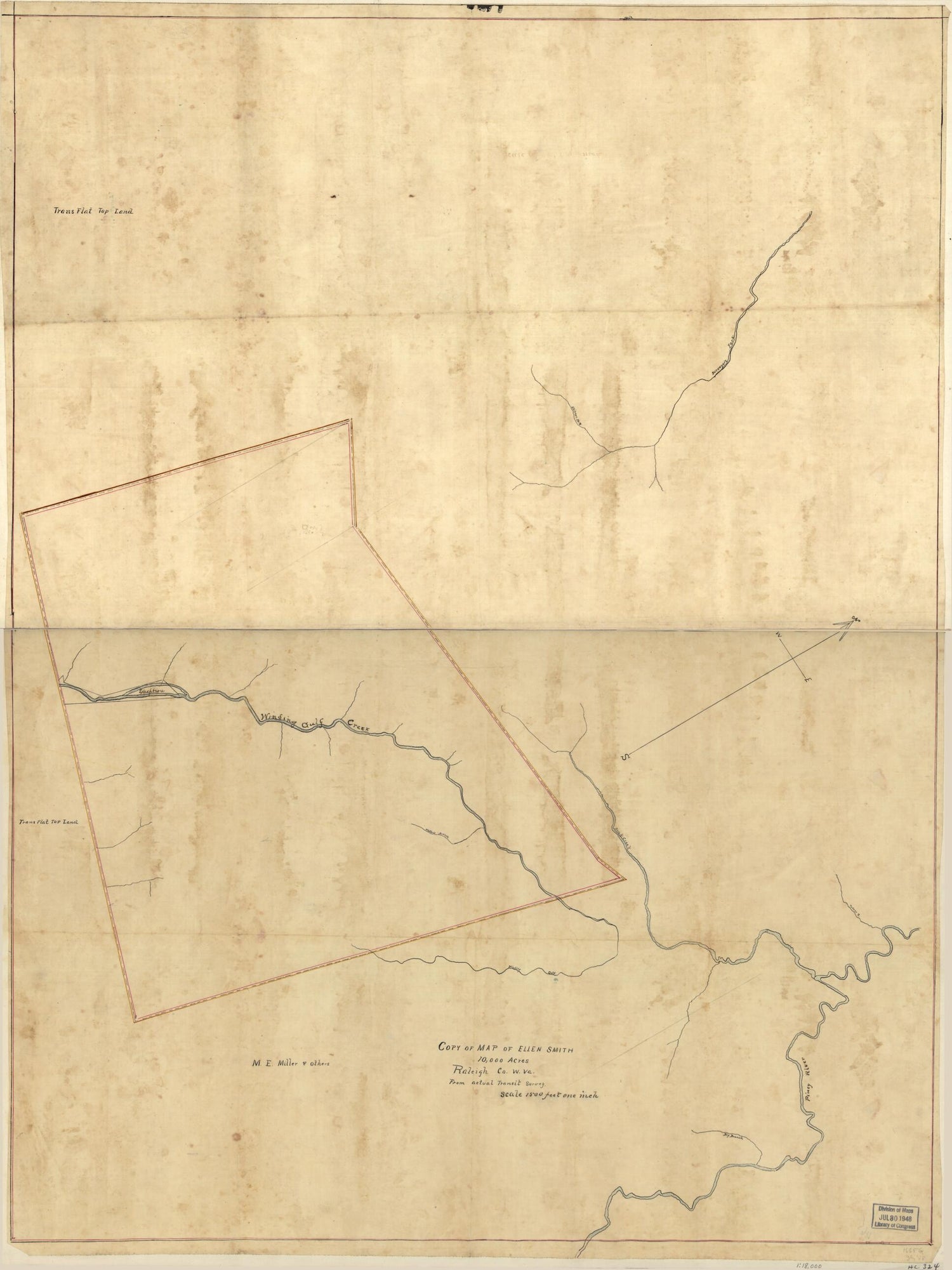 This old map of Copy of Map of Ellen Smith 10,000 Acres, Raleigh Co., W. Va. from Actual Transit Survey from 1880 was created by M. E. Miller in 1880