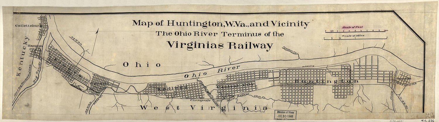 This old map of Map of Huntington, W. Va., and Vicinity, the Ohio River Terminus of the Virginias Railway from 1880 was created by  in 1880