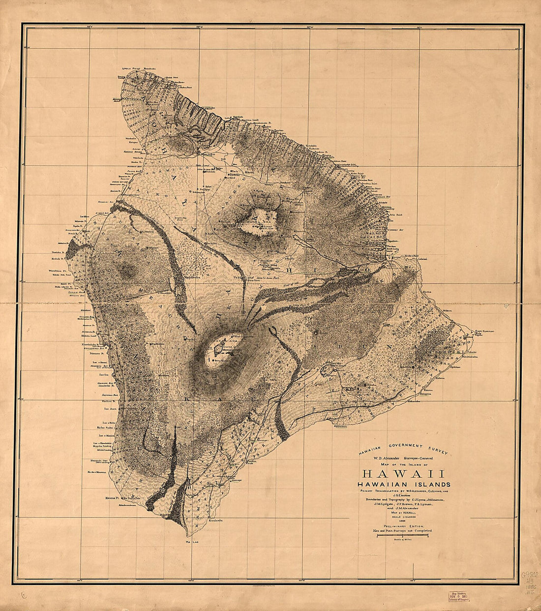 This old map of Map of Hawaii, Hawaiian Islands from 1886 was created by  Hawaii. Oihana Ana Aina Aupuni, W. A. Wall in 1886