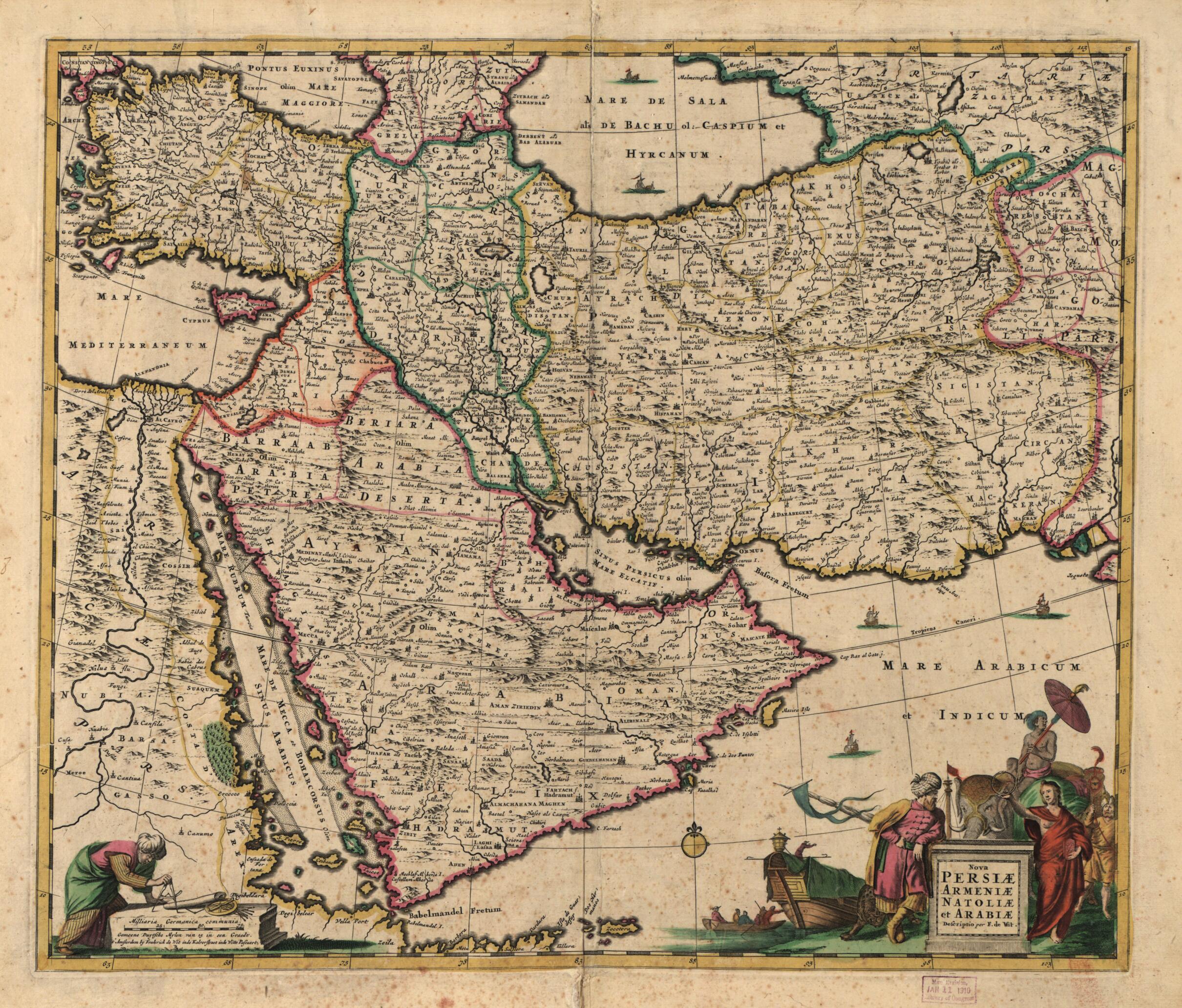 This old map of Nova Persiæ, Armeniæ, Natoliæ, Et Arabiæ (Nova Persiae, Armeniae, Natoliae, Et Arabiae) from 1666 was created by Frederik De Wit in 1666