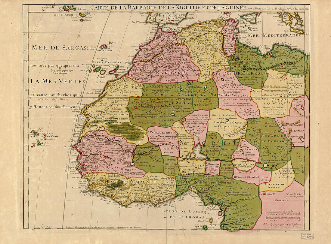 This old map of Carte De La Barbarie, De La Nigritie, Et De La Guinée from 1718 was created by C. Inselin, Guillaume De L&