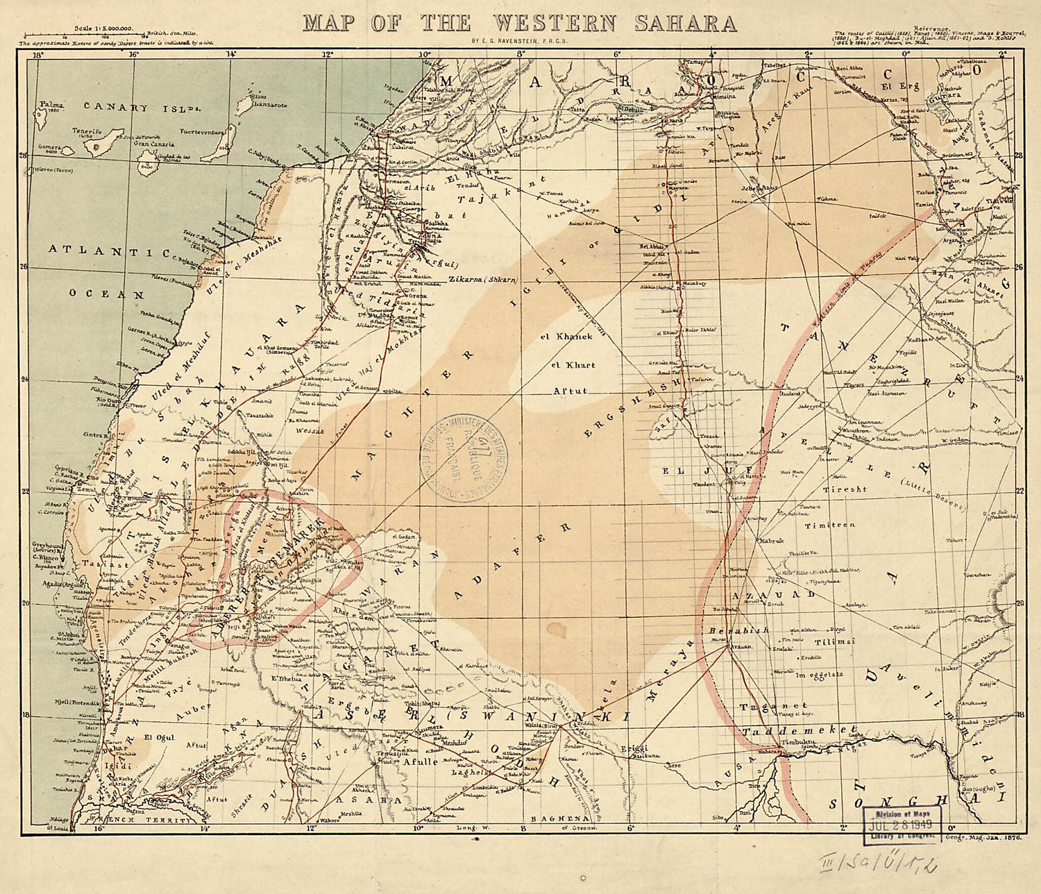 This old map of Map of the Western Sahara from 1876 was created by Ernst Georg Ravenstein in 1876