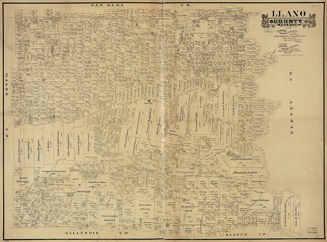 This old map of Llano County, State of Texas from 1890 was created by  Texas. General Land Office in 1890