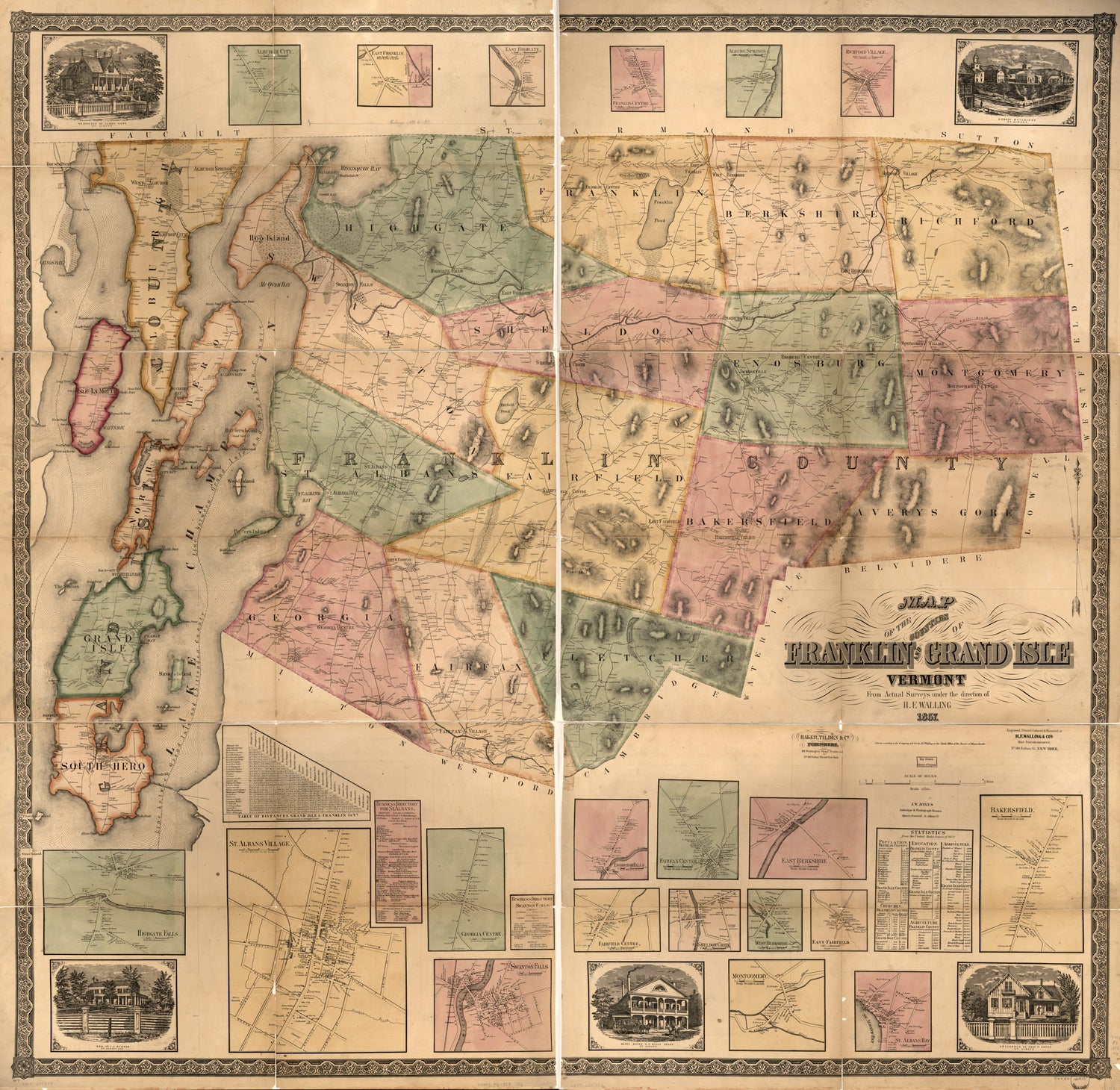 This old map of Map of the Counties of Franklin and Grand Isle, Vermont : from Actual Surveys from 1857 was created by Tilden &amp; Co Baker, Henry Francis Walling in 1857