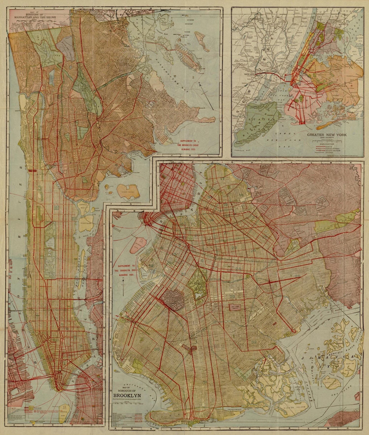 This old map of Map of the Borough of Queens from 1923 was created by  Williams Map &amp; Guide Co in 1923