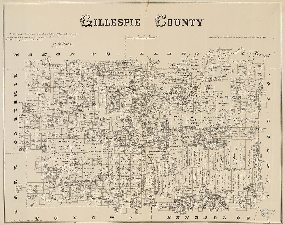 This old map of Gillespie County Texas from 1879 was created by  August Gast &amp; Co,  Texas. General Land Office in 1879