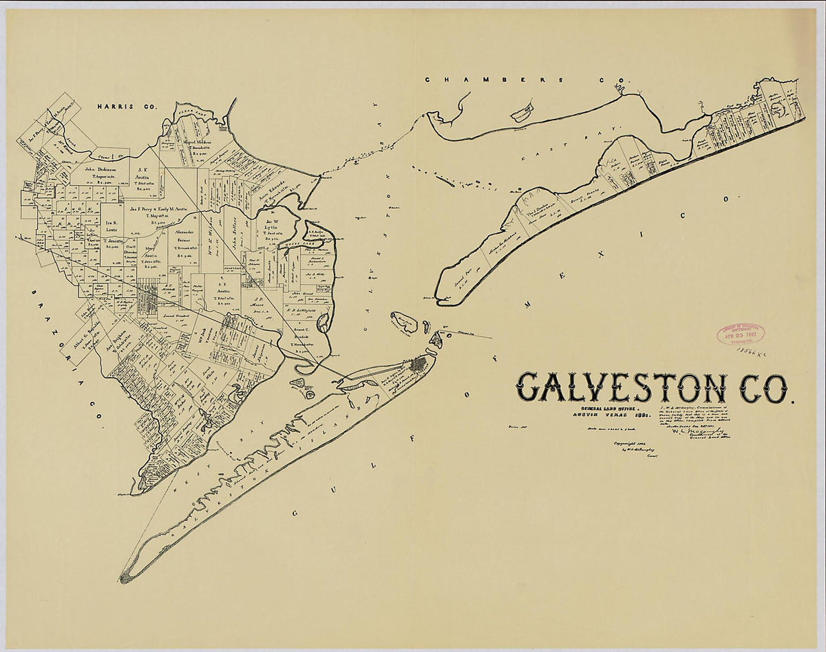 Galveston Co 1892 by Relic Map Company