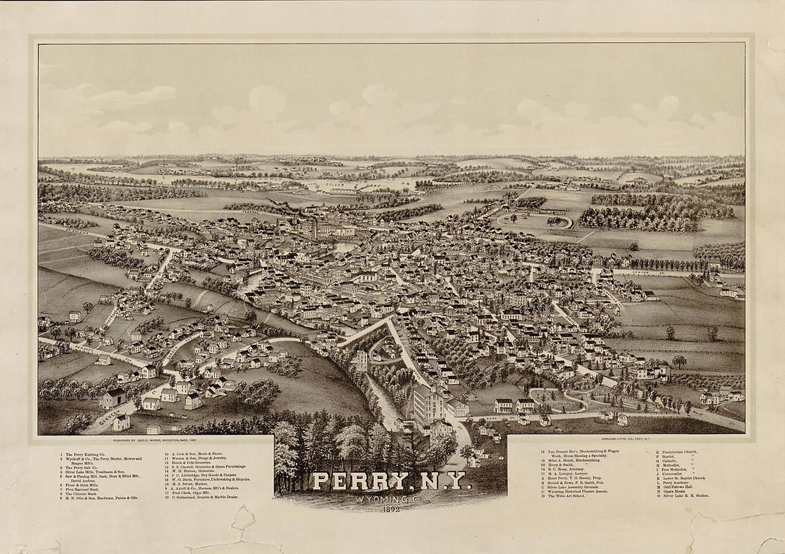 This old map of Perry, New York, Wyoming County, from 1892 was created by  Burleigh Litho, George E. Norris in 1892