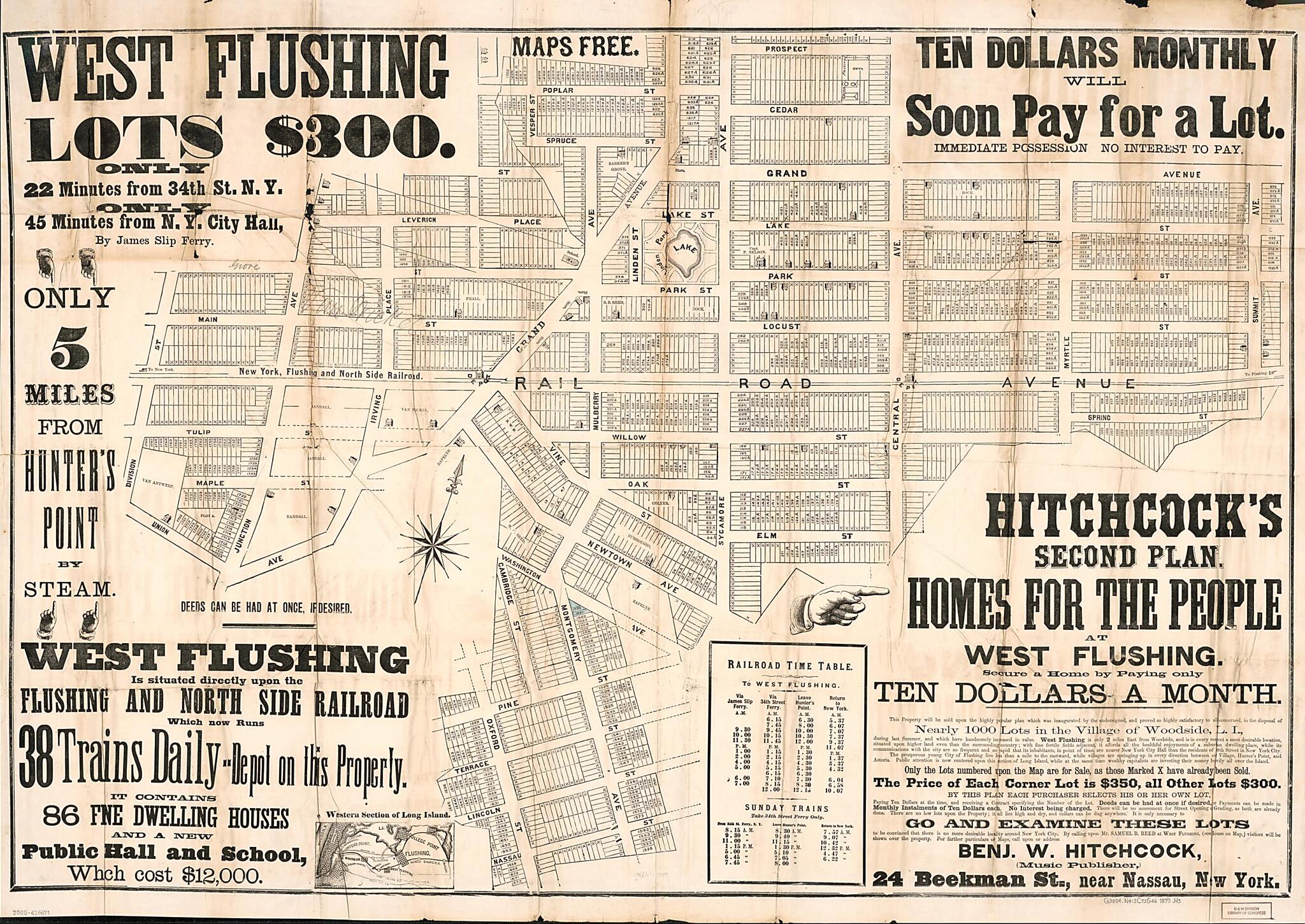 This old map of -homes for the People at West Flushing : Corona, Queens County, Long Island, New York. (West Flushing, Lots $300 :) from 1870 was created by Benjamin W. Hitchcock in 1870