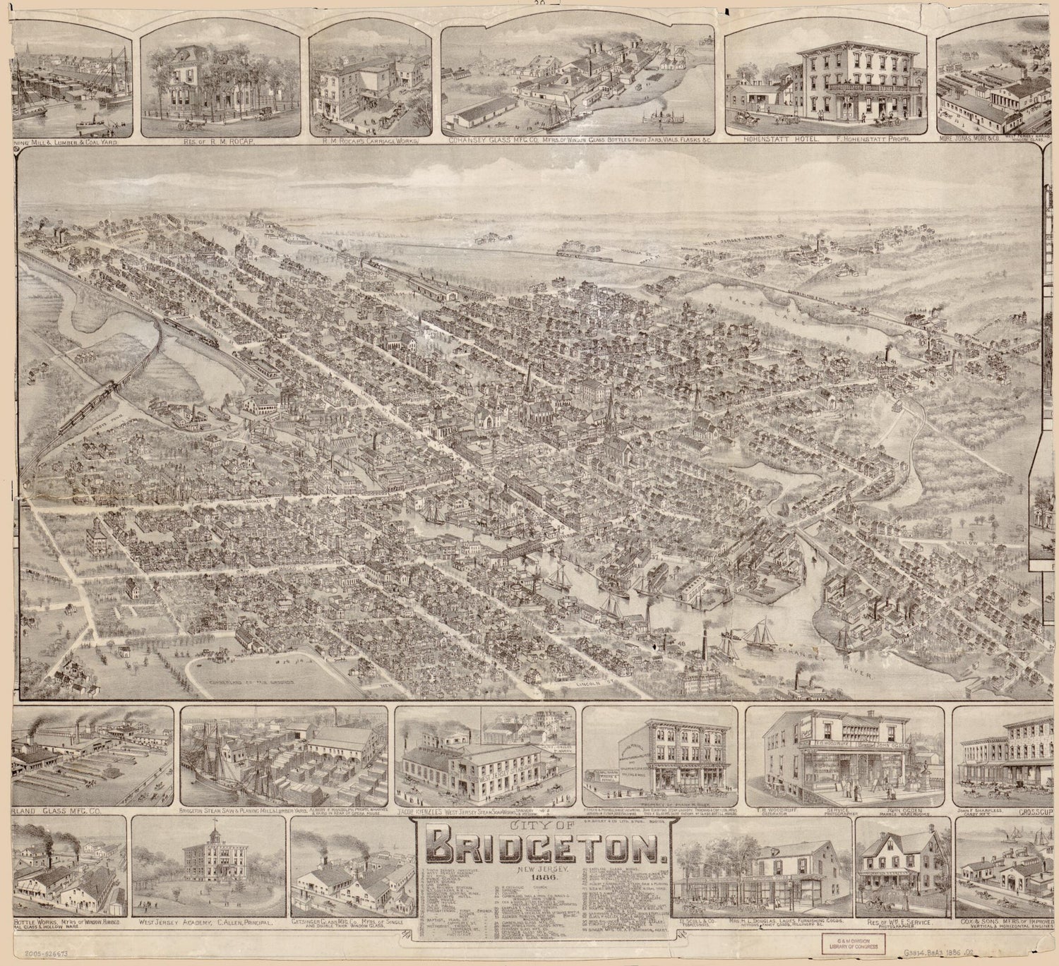 This old map of City of Bridgeton, New Jersey, from 1886 was created by  O.H. Bailey &amp; Co in 1886