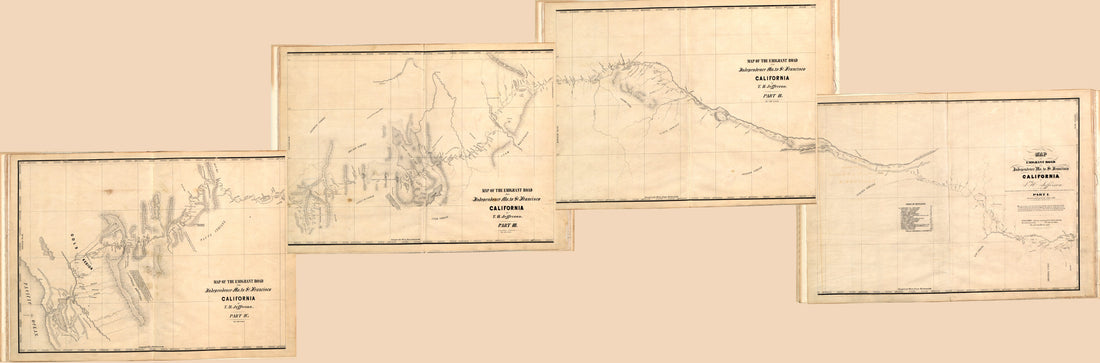 This old map of Map of the Emigrant Road from Independence Mo. to St. Francisco, California from 1849 was created by T. H. Jefferson in 1849