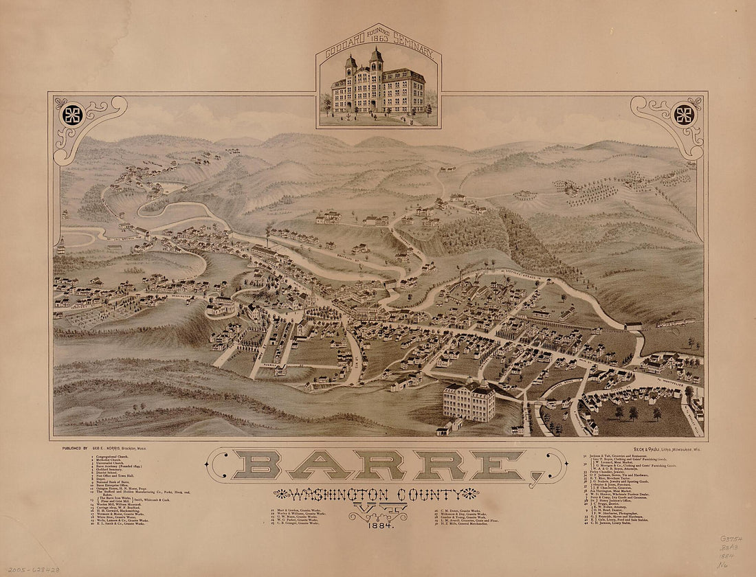 This old map of Barre, Washington County, VT, from 1884. (Barre, Washington County, Vermont, from 1884) was created by  Beck &amp; Pauli, George E. Norris in 1884