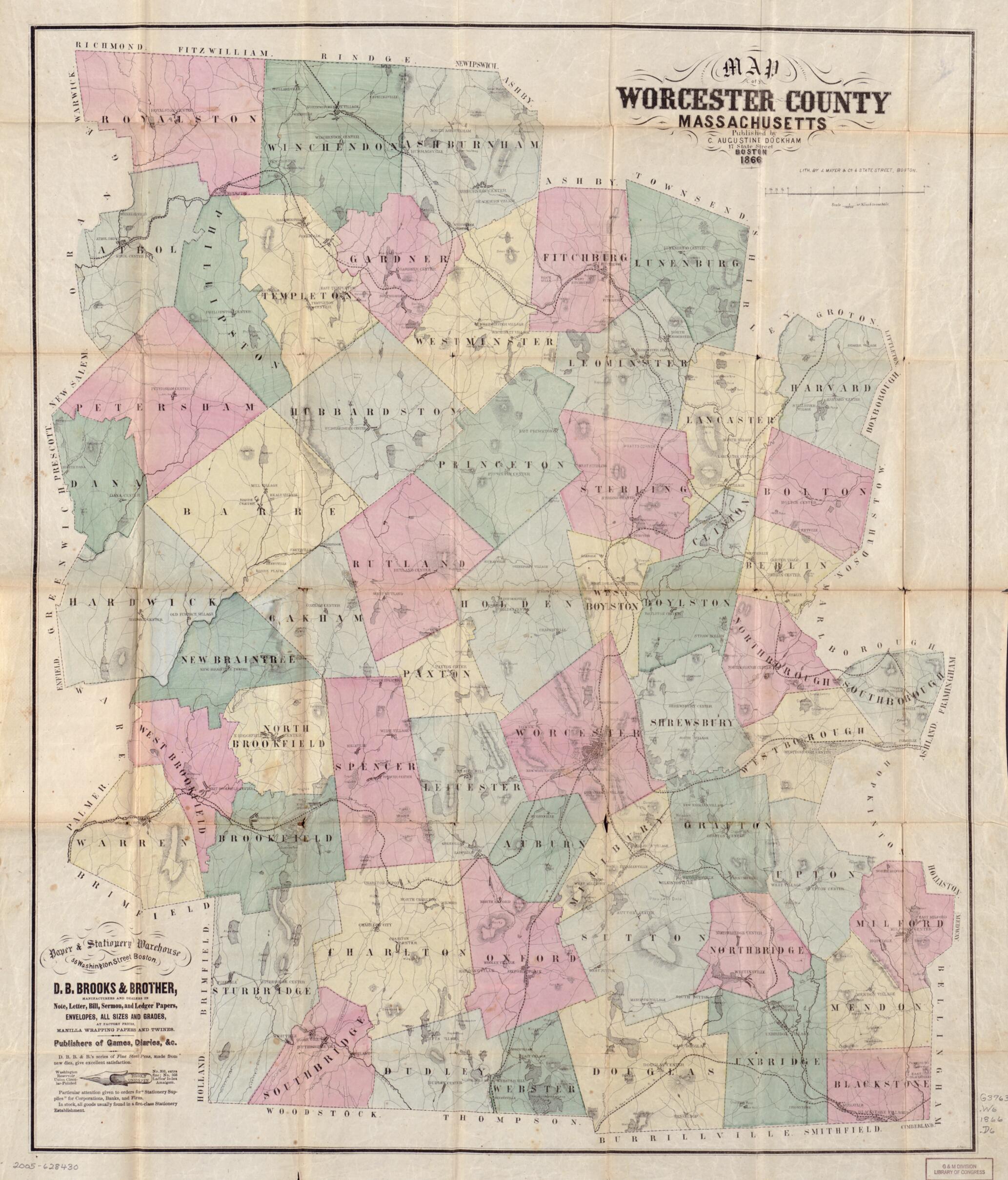 This old map of Map of Worcester County, Massachusetts. (Dockham&